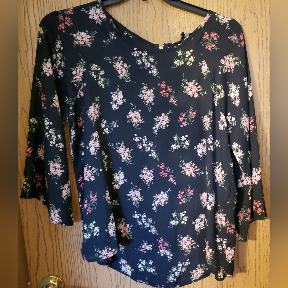 Papermoon black floral blouse size Large